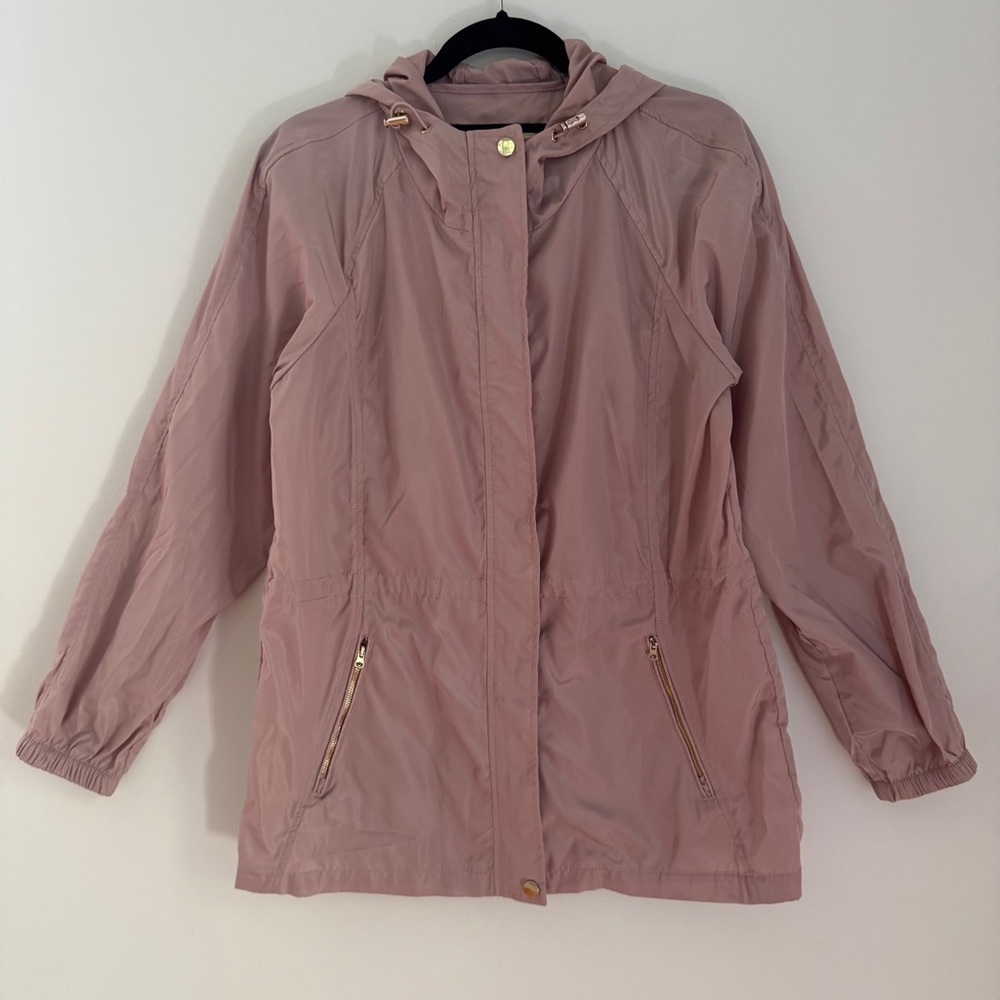 Ci Sono Mauve Hooded Rain Jacket Water Resistant Gold Zip Pockets Women’s‎ Large